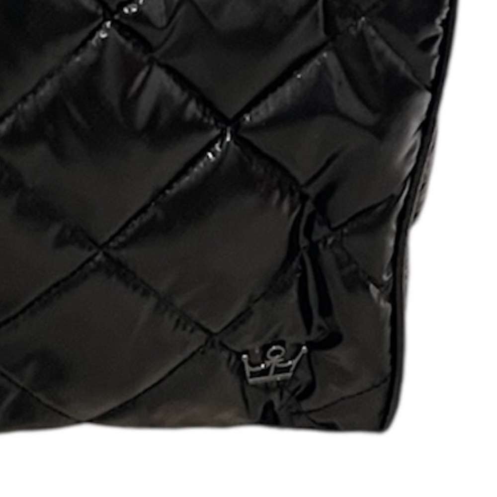 Oliver Thomas Quilted Patent Mini Duffel Bag Black Puffer Purse - Picture 14 of 16